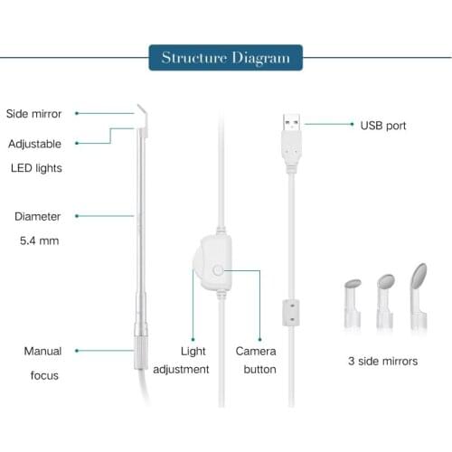 Supereyes Y003 5.4mm 2MP 1-500X USB Digital Microscope Handheld Endoscope Magnifier Otoscope Ear Wax Removal CMOS Borescope