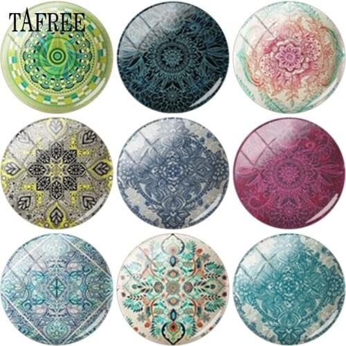 TAFREE Retro Flower Pattern Picture Round Glass Cabochon Cover Pendant For DIY Jewelry Demo Flat Back Making Findings