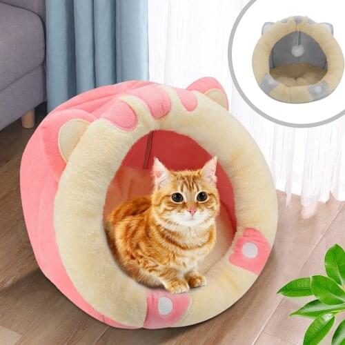 Warm Cat Bed Cute Winter Cat Kitten House Soft Lounger Cushion Mat Pet Sleep Tent Nest Washable Cozy Cats Basket Cave Indoor