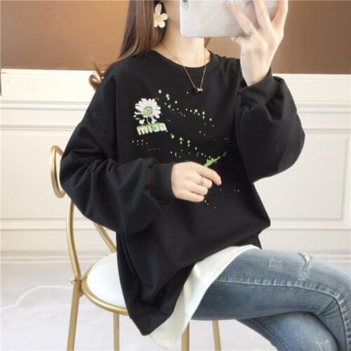 Korean-Style Printed Thin for Autumn and Winter Fake Two-Piece Sweater Female