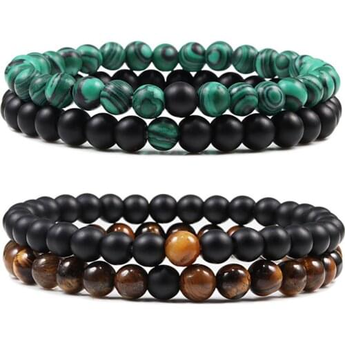 High Quality 2Pcs/Set Elastic Bracelet Turquoises 6MM Beads Jewelry Natural Stone Spacer Rope Bracelets&Bangles For Men/Women