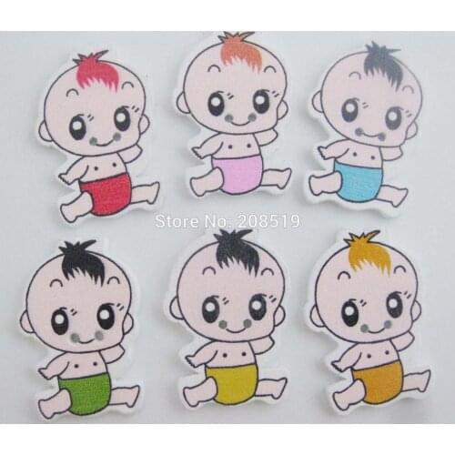 WBNWGN 120pcs/lot mixed baby buttons 35mm*22mm Painting wooden Button sewing apparel accessories