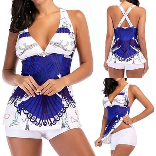 Women Sexy Print Split Boxer Swimsuit Two Piece Bathing Suit Summer Beach Swimwear Plus Size S-5XL