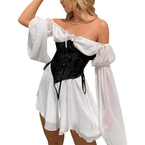 Womens Cummerbunds Belt Waist Trainer Corset Solid Color Lacing Strappy Cincher Shaper With Chest Support For Girls 3 Colors