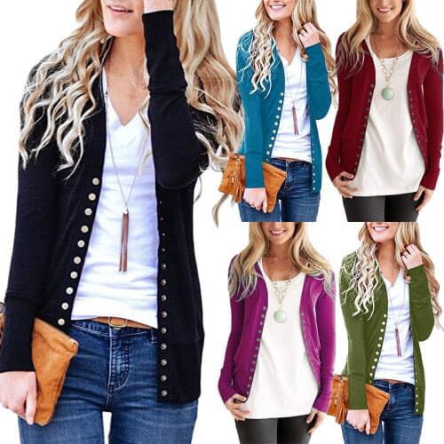 Women Knitted Cardigan Coat Autumn Winter Casual V-Neck Long Sleeve Snap Button Crochet Knit Sweater Coat Female Tops Outfits