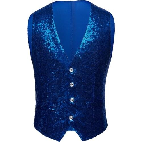 Mens Sequins Vest Sleeveless Waistcoat Slim Fit Casual Nightclubs Show V-neck Single Breasted