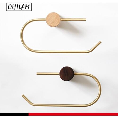 Gold Brass Toilet Roll Paper Holder Wooden Bath Towel Holder Accessories Bathroom Toilet Tissue Paper Roll Holder Dispenser