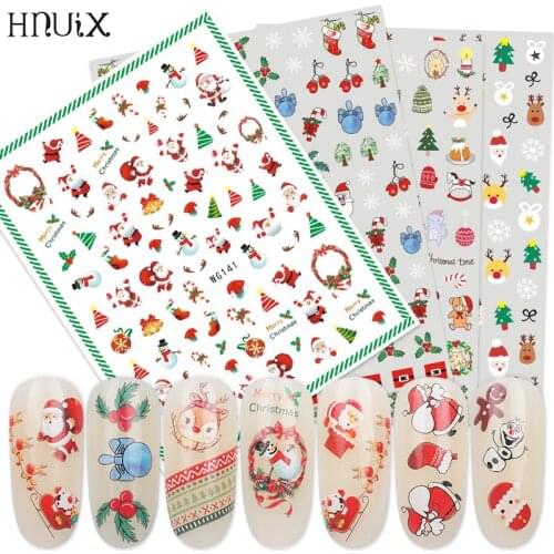 1sheets christmas decorations for nails mix colorful 3D nail sheet sticker snow flower Elk gift Santa adhesive paper