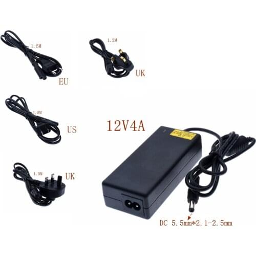 1pcs 12V4A New AC 100V-240V 50W Converter power Adapter DC12V 4A 2.1mm-2.5mm DC Plug Power Supply Adapter