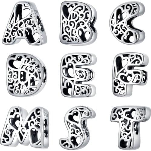 BISAER On Sale 925 Sterling Silver Letter A To Z Alphabet Silver Beads Charms fit for Charm Bracelets Silver 925 Jewelry Making