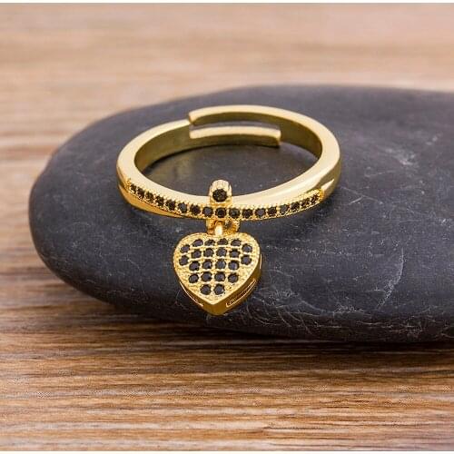 Bohemian Geometric Heart Rings Crystal Stone Gold Opening Pendant Rings For Women Charm Adjustable Statement Jewelry Accessories