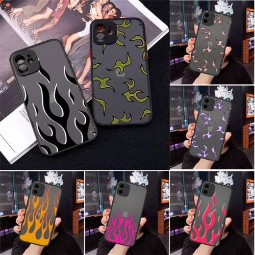 Phone Case For iPhone 12 11 Mini Pro XR XS Max 7 8 Plus X flame Matte transparent cover