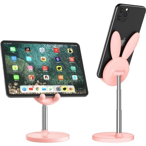 Cute Rabbit Phone Holder Stand Telescopic Cartoon Bunny Desktop Angle Adjustable Cell Mobile Support For iPhone iPad Tablet