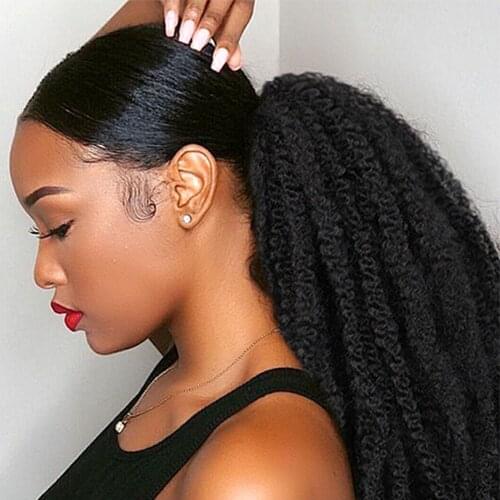 Long Afro Puff Kinky Curly Drawstring Ponytail Crochet Marley Braids Twist Hairpiece Synthetic Clip in Hair Extensions
