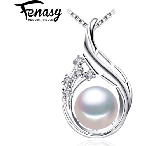 FENASY Pearl Jewelry office career natural Pearl Necklace,Choker 925 sterling silver pendant for Women new feather Necklace