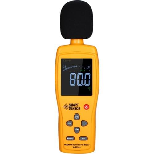 SMART SENSOR AS834+ Digital LCD Sound Level Meter Noisemeter 30-130dB Noise Volume Decibel Monitoring Tester Instrument