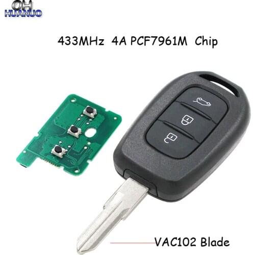 3 Buttons Remote Car Key 433MHz 4A PCF7961M Chip for Renault Duster Dokker Trafic Master 2013-2018 Whit VAC102 blade