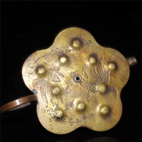 Collection Chinese Hand-made Bronze Lotus Seeds Goldfish Paintings Lotus Water Drop Pot Exquisite Gift Fengshui Decoration