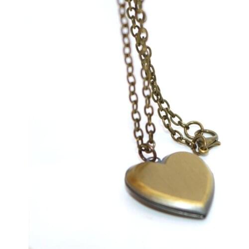 Brass Heart Openable Photo Lockets Phase Box Pendant Necklace Memorial Free Chain