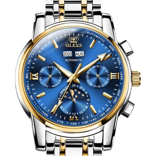OLEVS Automatic Watches for Men Mechanical Slef-Wind Luxury Classic Stainless Steel Wrist Watch Date Waterproof Luminous Pointer