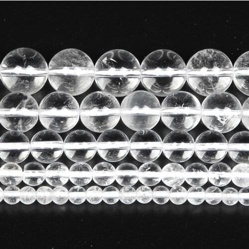 Natural Stone Smooth White Crystal Gem Charm Round Loose Beads For Jewelry Making Needlework Bracelet Diy Strand4-12MM