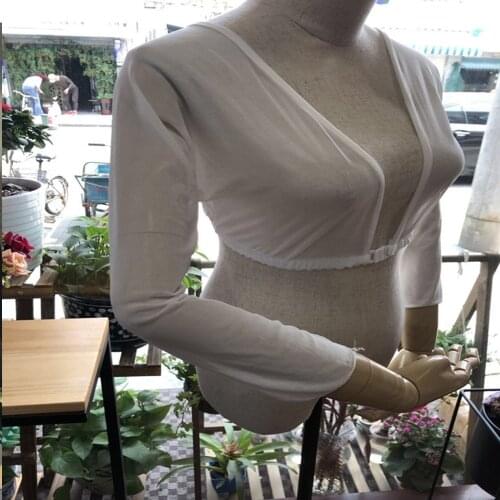 NEW Fashion Plus Size Seamless Arm Shaper Short Cropped Navel Mesh Cardigan Hot 3/4 Sleeve Bottoming Top Perspective Cardigan