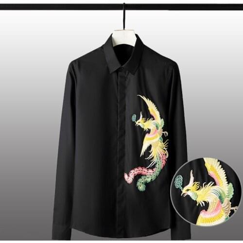 New Solid Color Mens Shirts Luxury 3d Embroidery Long Sleeve Mens Dress Shirts Plus Size 4xl Slim Fit Party Male Shirts
