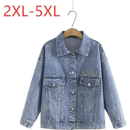 New 2021 Ladies Spring Autumn Plus Size Denim Jacket For Women Large Long Sleeve Loose Cotton Blue Pocket Short Coat 3XL 4XL 5XL