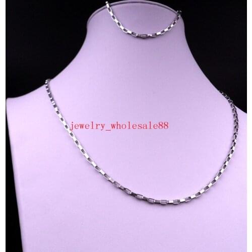 20''+8'' Stainless Steel Long Box Chain Necklace & Bracelet Set for Women Boys Jewelry set