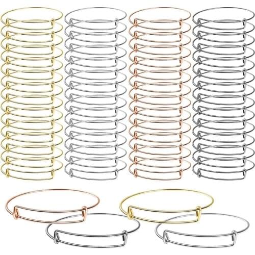 60 Pcs Expandable Bangle Bracelets Adjustable Wire Bracelets, Blank Bangles for DIY Jewelry Making