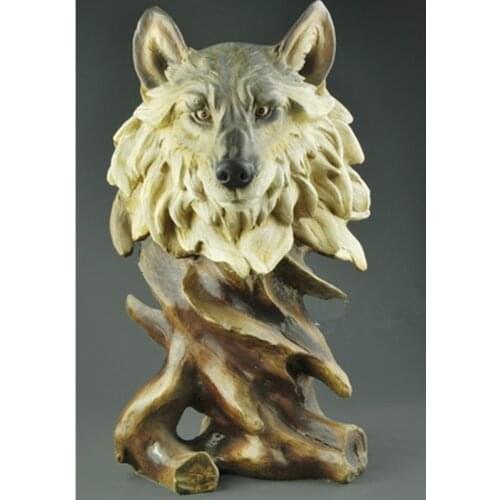 WOLF HEAD FAUX WOOD DECORATIVE FIGURINE STATUE RESIN ART&CRAFT HOME DECORATION PURELY MANUAL, ART, CRAFTS LIVING ROOM L3266