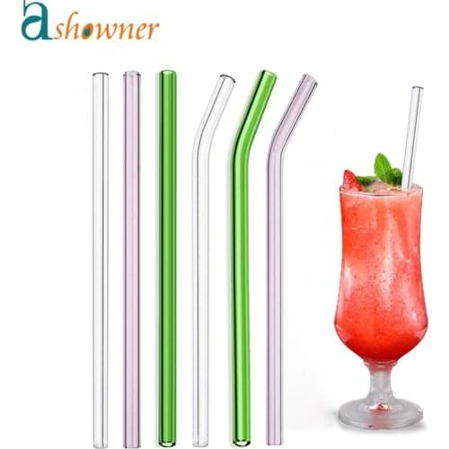 Glass Drinking Straw 304 Stainless Steel Colorful Straws Reusable Bent Straight Straw With Cleaner Brush Bar Party Accessory