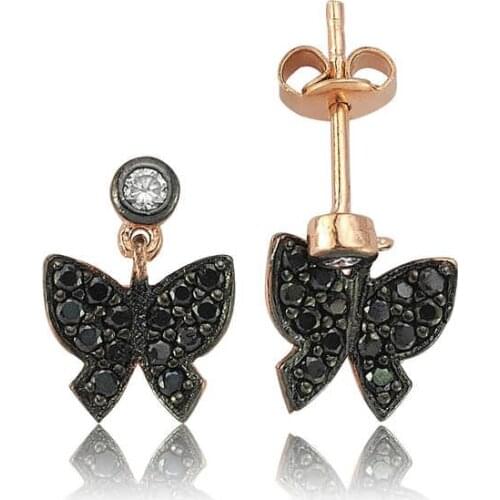 Tevuli 925 Sterling Silver Black Butterfly Studded Earrings