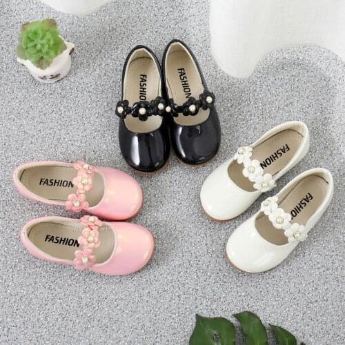 Girls Leather Flats with Flowers Princess Sweet Kids Dress Shoes for Wedding Party Children Shoes for School Kindergarten 26-36