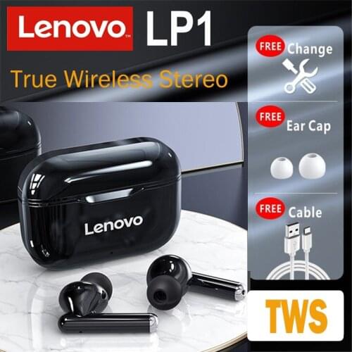 Lenovo LP1 TWS Bluetooth V5.0 Earphones 3D Stereo Sports Wireless Headset with Dual Microphone Earbud Earpiece for IOS Android
