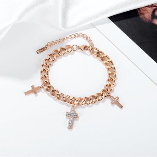 Retro Fashion Cross Bracelet Titanium Steel Rose Gold Bracelet Womens Religious Faith Jewelry Anniversary Birthday Gift