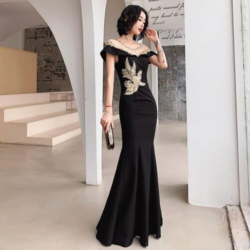 Evening Dresses Beads O-Neck Short Sleeves Mermaid Sequins Embroidery New Floor-length Plus size Women Formal Party Dress C1102
