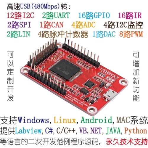 High-speed USB to SPI I2C PWM ADC GPIO UART CAN LIN Adapter, Monitoring Analyzer
