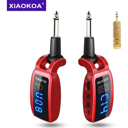 XIAOKOA Wireless Guitar System Rechargeable Upgrated LED Screen15 Channels UHF Wireless Guitar Transmitter Receiver For Electric