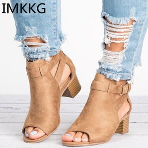 Women Sandals 2019 Fashion High Heel Zipper Women Shoes Leather Ladies Gladiator Sandals Sandalias Mujer A00009