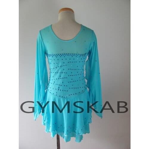 2018 Elegant Figure Skating Dress Womens Girls Customized Ice Skating Dress Long-sleeved Gymnastics Costume 8066