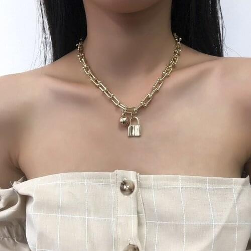 2021 trend design punk U-shaped buckle small lock round bead multi-element pendant necklace woman party banquet jewelry gift