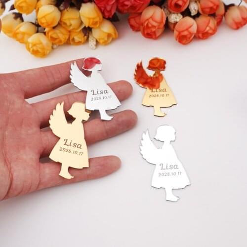 30pcs Custom Engraved Name Date Acrylic Mirrored with Flower Baby Shower For Girl Boy Personalized Birthday Party Gift