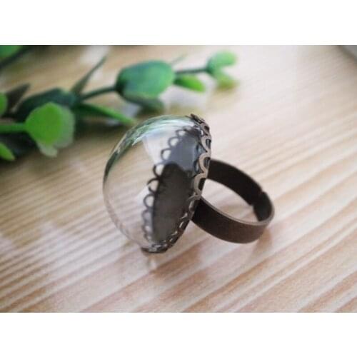 5sets 25mm Half glass globe ring with bronze plated base set glass bottle ring DIY handmade Jewelry supplies