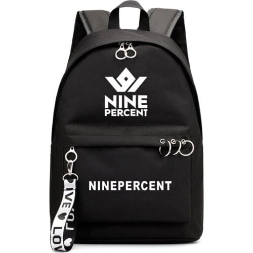 Nine Percent 9% Signature Printed Backpack School Bags Mochila Travel Bags Laptop Ribbon Ring Circle Backpack Pink Black