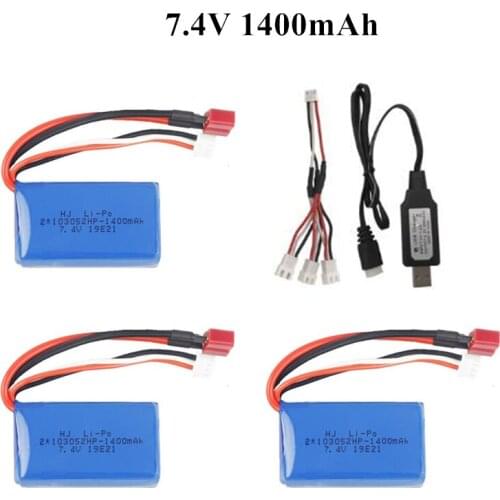 7.4V 1400mAh Battery + 7.4v Charger for A949 A959-B A969-B A979-B K929-B Remote Control Car 2s LiPo Battery for Wltoys car Parts
