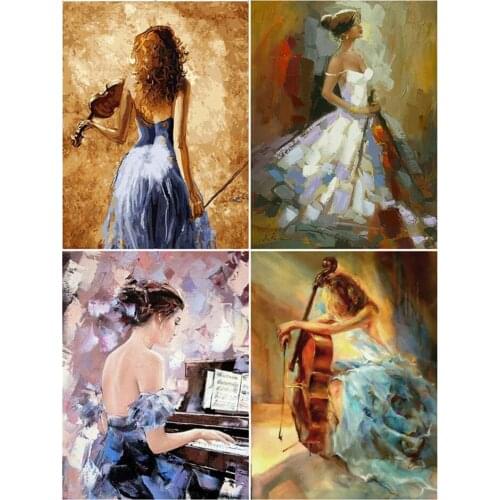 Diy 5d Full Diamond Embroidery Character Square Round Diamond Violin Piano Musician Mosaic Furniture Decoration Hobby Gift