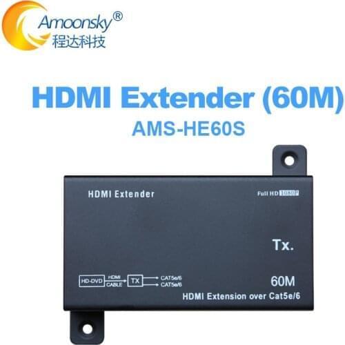 AMS-HE60S HDMI Extender over TCP IP 60m FUll HD 1080P via UTP STP Cat5/5e/Cat6 by Rj45 HDMI Transmitter and Receiver