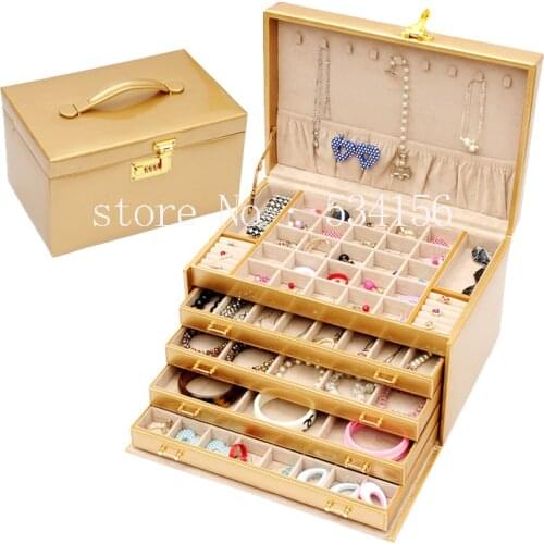 Free shipping Super big luxury leather jewelry box earrings watch necklaces pendants display holder organizer gift box