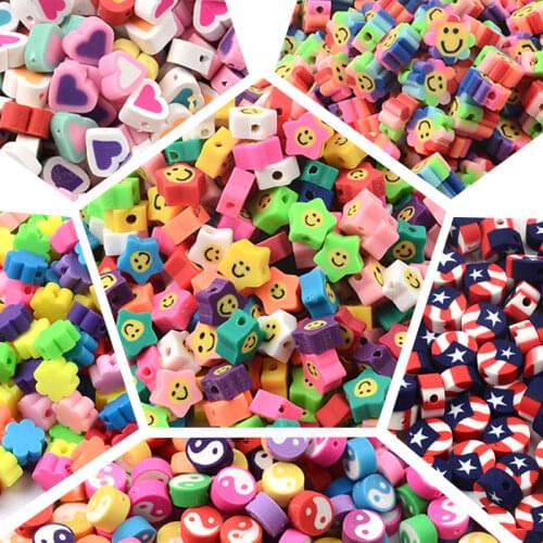 10mm30pcs/Lot Clay Beads Various Shapes And Patterns Polymer Clay Spacer Beads For Jewelry Making DIY Cartoon Bracelet Handmade